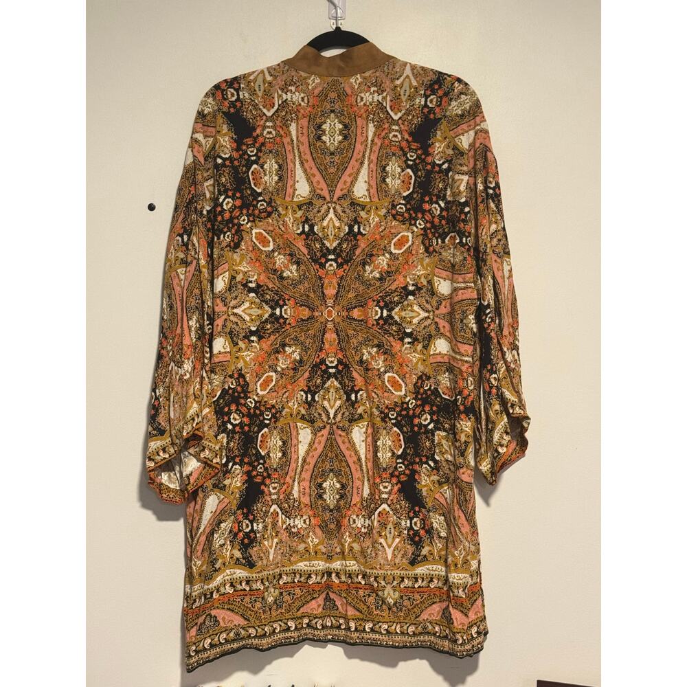 Free People Boho‎ Paisley Kimono Cardigan XS Longline Open Front Duster - Picture 2 of 6